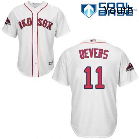 Youth Majestic Boston Red Sox 11 Rafael Devers Authentic White Home Cool Base 2018 World Series Champions MLB Jersey